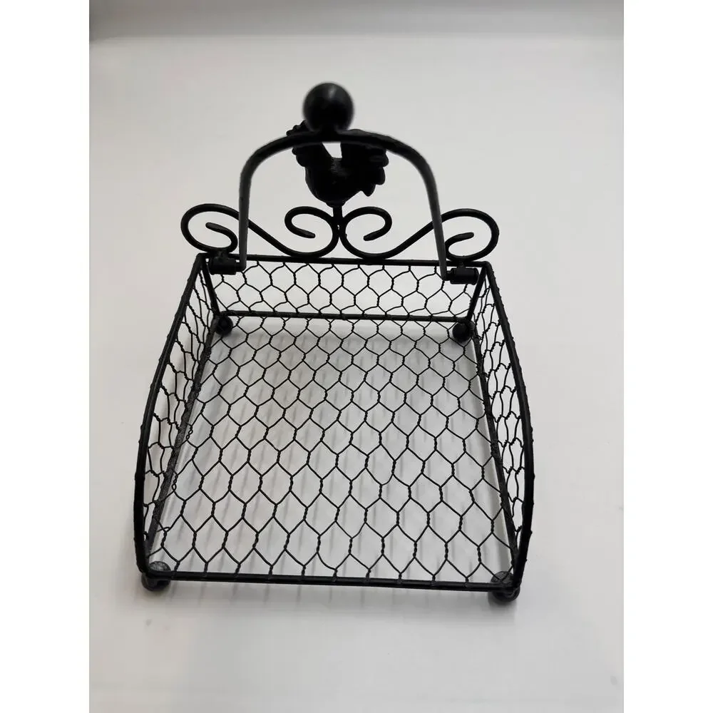 Black Metal Rooster Chicken Wire Basket Farmhouse Countertop Mail Napkin Holder